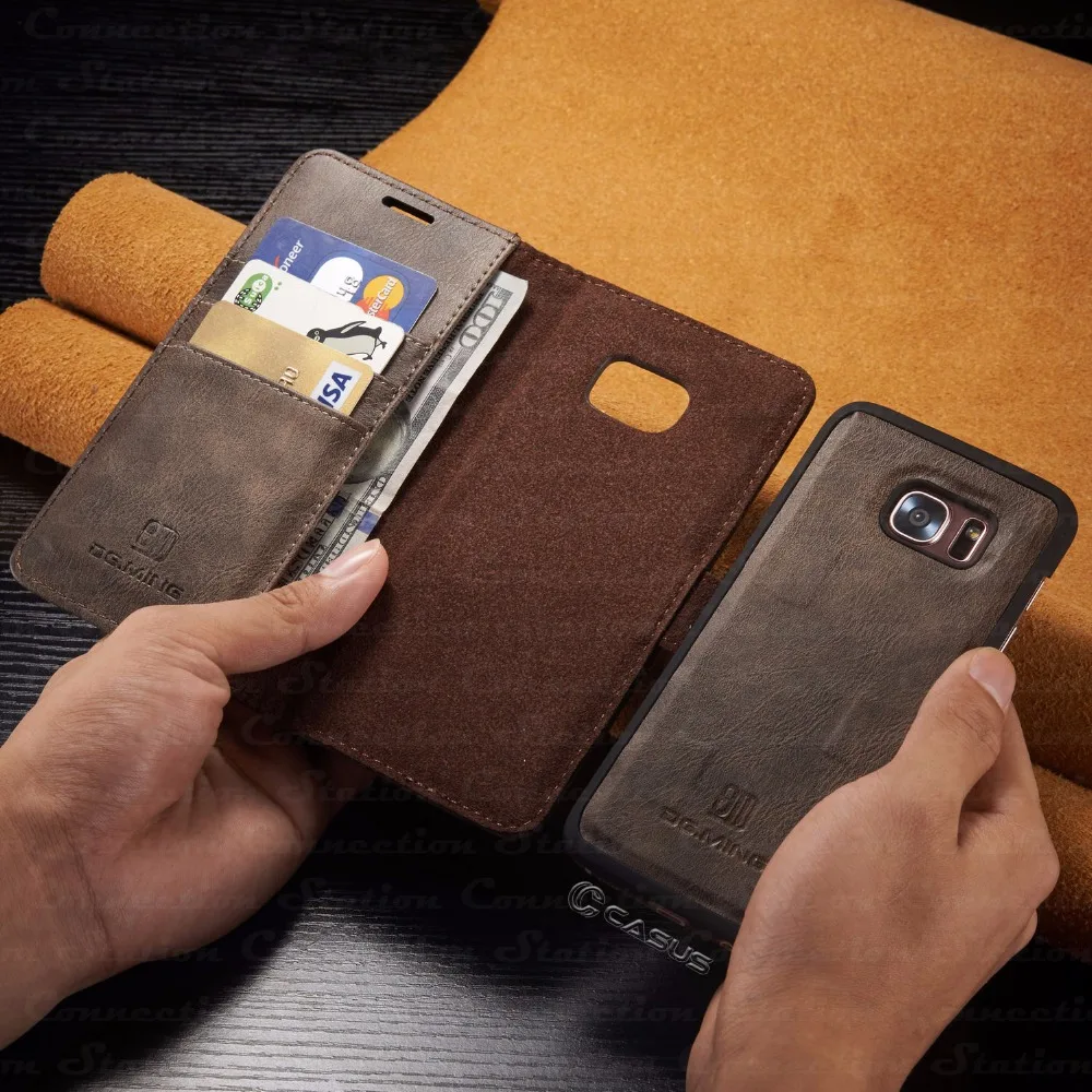 Роскошный кожаный чехол для samsung Galaxy S7 край съемный кошелек магнитных флип карты Coque для Galaxy S7 случае