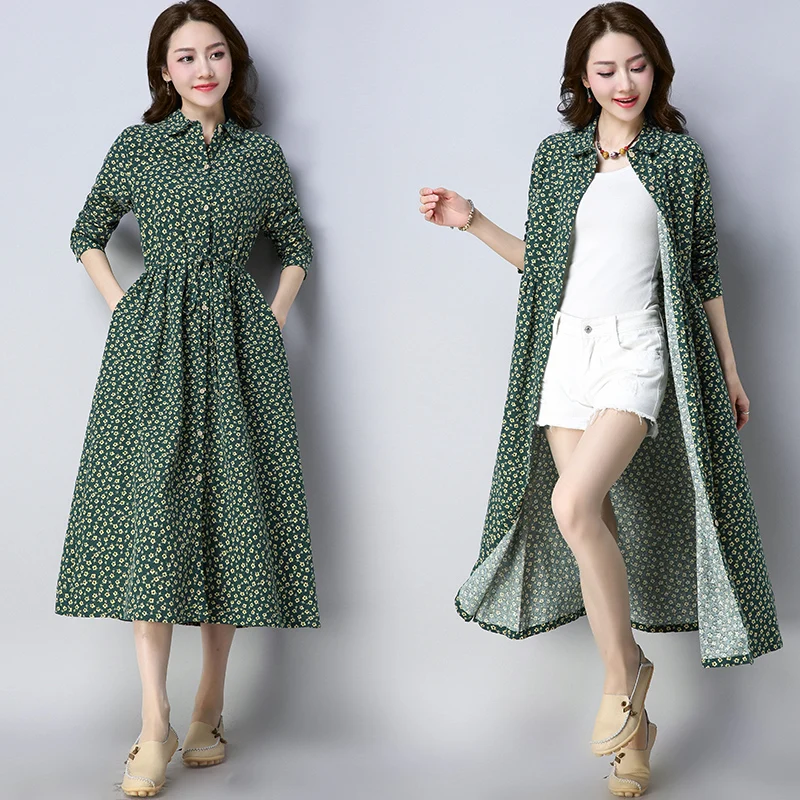 Женское длинное свободное винтажное платье 2018 Новое весенне-осеннее женское