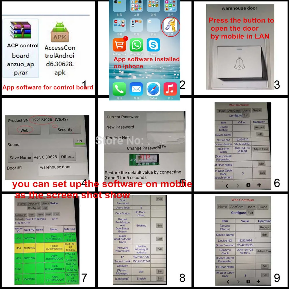 Программное обеспечение WG TCP/IP одна дверь двухсторонняя Rfid панель контроля