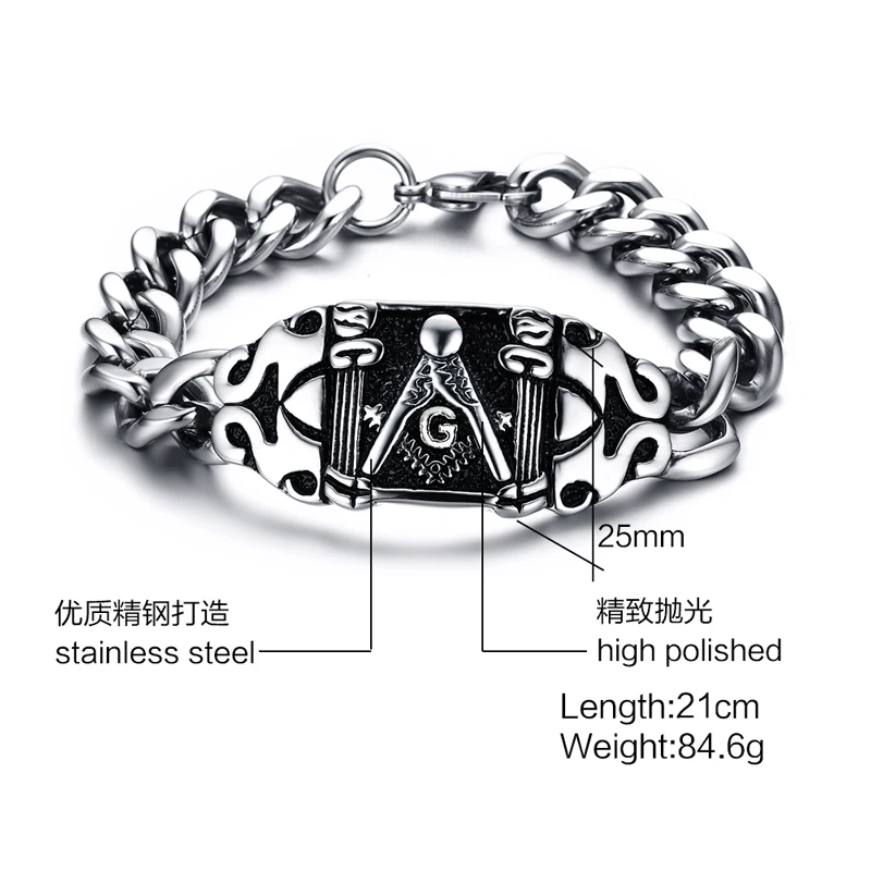 

2020 New Original design Arrival Rock Punk Men's Masonic Bracelet Cool Bracelets & Bangles Men Male Homens Gift Jewelry