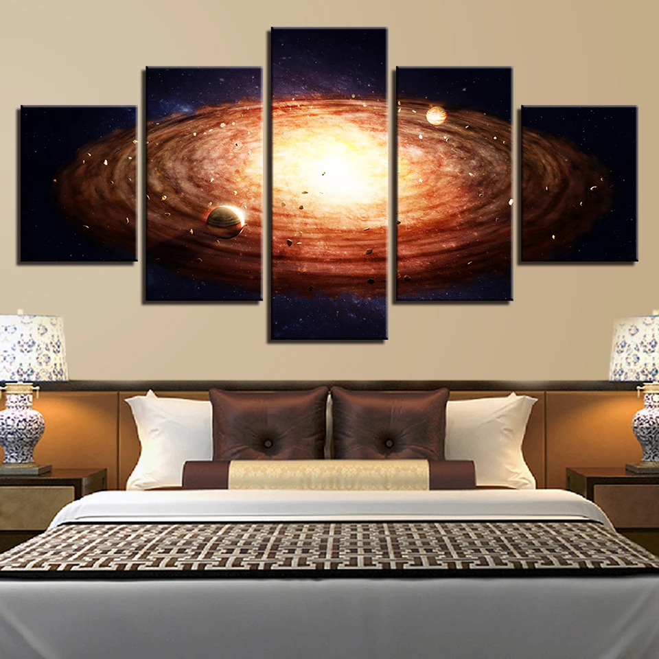 Spaceman Earth Jupiter Venus Sun Moon Universe 5 Piece Wall Pictures For Living Room color Painting Art Home Decor Abstract 17 | Дом и сад