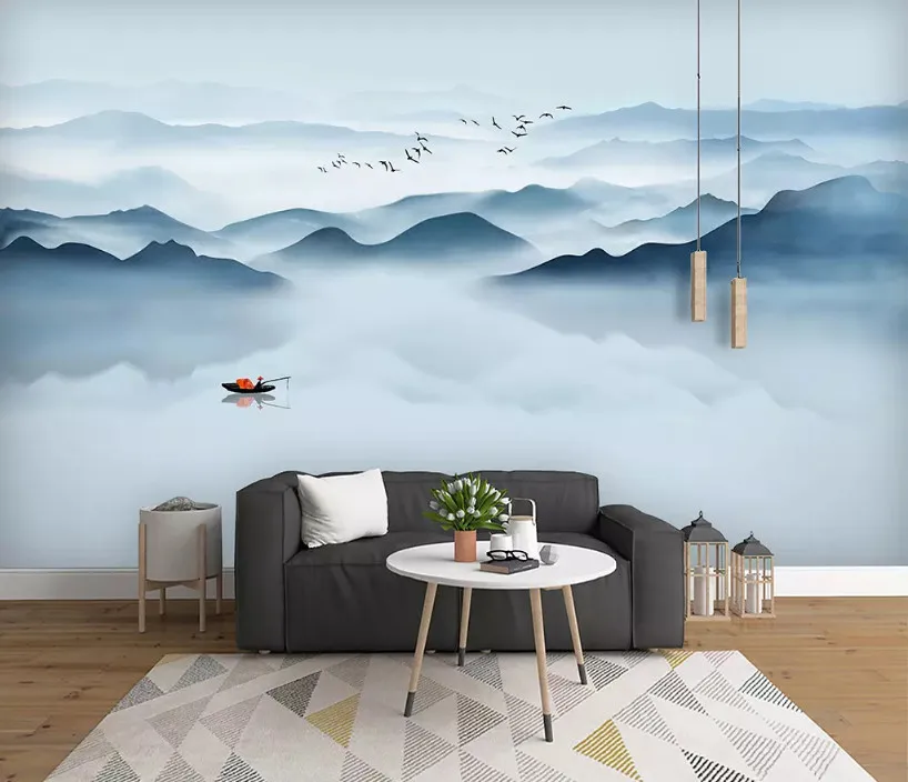 Beibehang пользовательские шелковистые papel де parede 3d обои новые китайские чернила пейзаж Синий абстрактная линия декоративная живопись фон