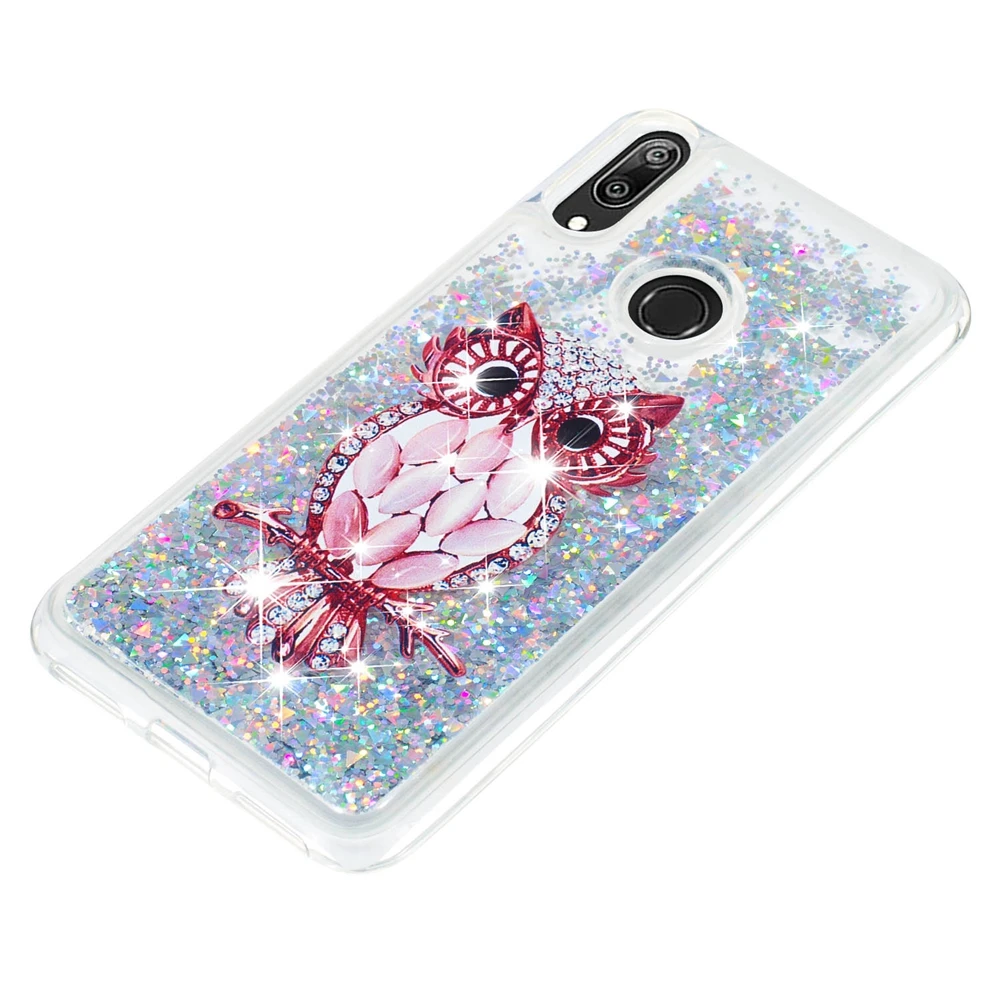 Etui huawei Y5 Y6 Y7 Y9 Prime чехол для телефона с блестящей совой динамичный жидкий зыбучий песок чехол для huawei Y5 Y6 Y7 чехол