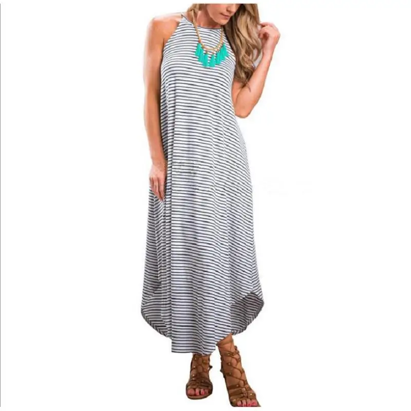 tcYct Summer Pregnant Women's Striped Long Dress Sleeveless Loose Casual Pregnancy Beach Clothing Brief Maternity Clothes | Мать и