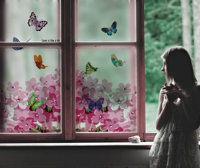 Матовая непрозрачная стеклянная наклейка в виде бабочки цветов 60 х58 см