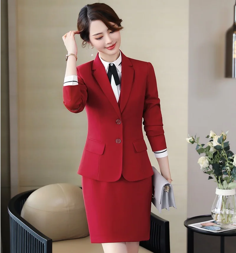 Новинка красные женские деловые костюмы с топом и юбкой блейзеры куртки