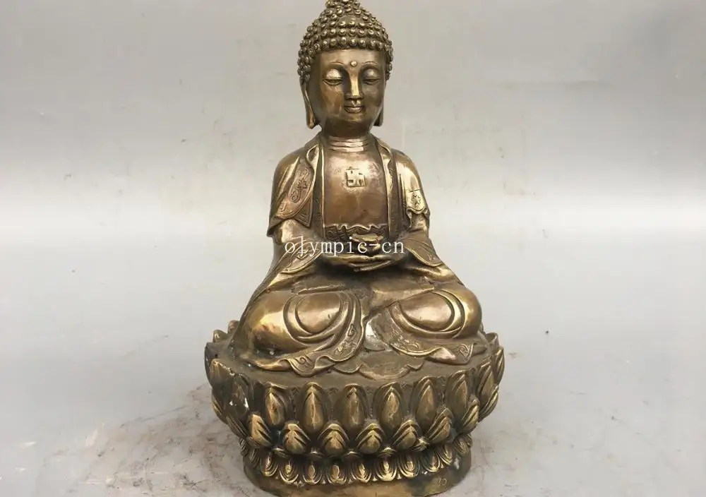 

11'' bronze copper carved lotus buddhism Amitabha tathagata Sakyamuni buddha