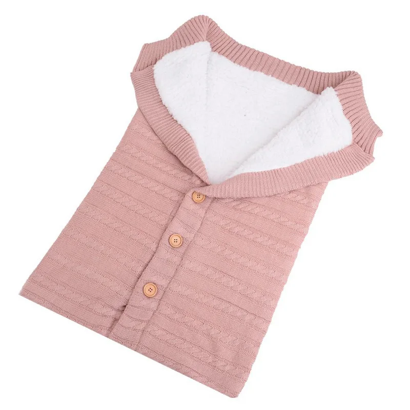 pink Детская коляска, спальный мешок, для новорожденных, Хлопковый вязаный конверт, Осень-зима, теплые спальные мешки для ног, пеленка, обертывание, Slaapzak - Цвет: pink
