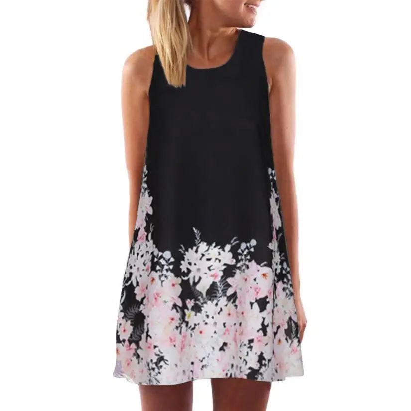 Новинка 2018 женское летнее платье сарафан полиэстер Круглый ворот без рукавов