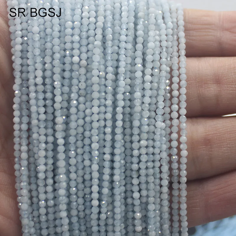 Бесплатная доставка 2 мм граненые круглые камни синий Аквамарин Изготовление