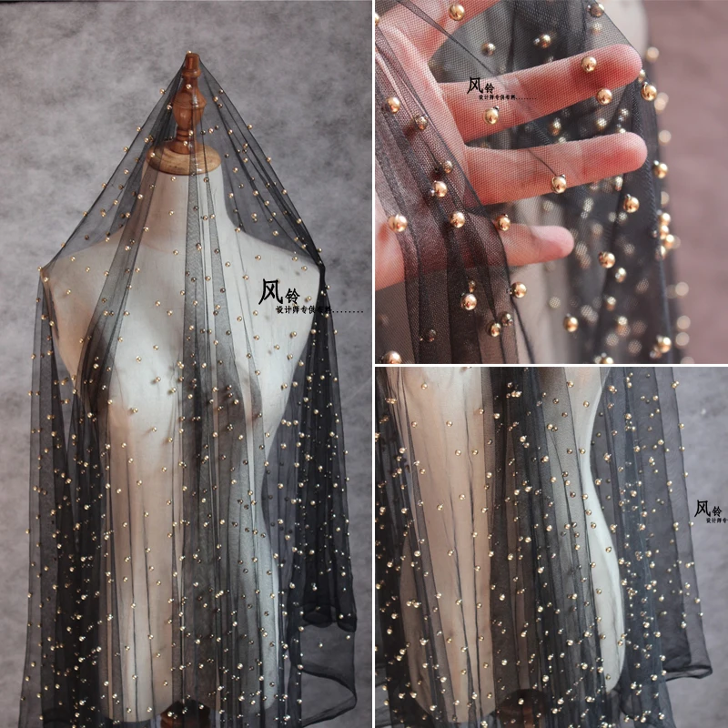 Черная сетка из тюля с жемчугом популярный дизайн аксессуары diy! 1 ярд платья знаменитостей летнее платье кружевная ткань для шитья