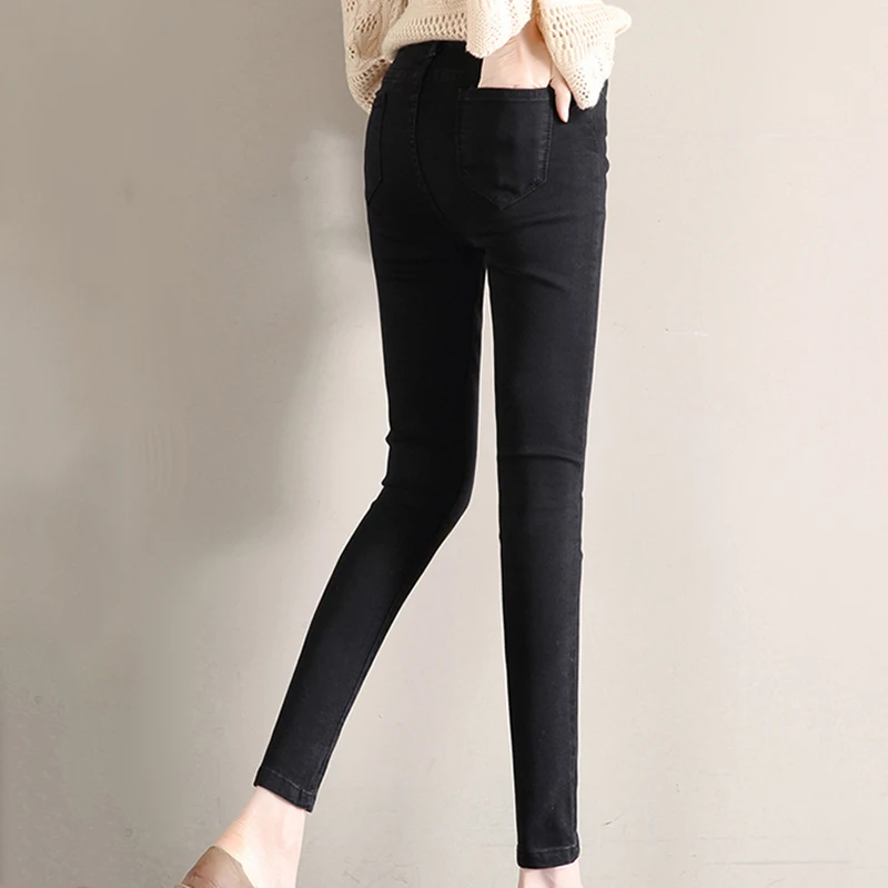 Корейские однотонные обтягивающие джинсы с высокой талией женские джинсовые