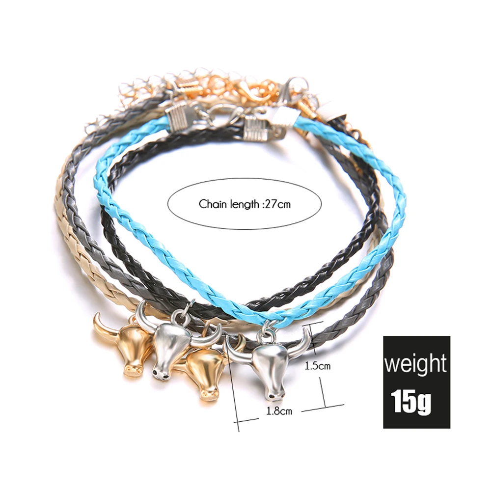 Комплект женских браслетов 4 шт./компл. кожаный плетеный браслет с подвеской в