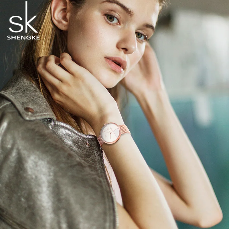 Shengke, женские модные наручные часы, браслет из розового золота, часы, Reloj Mujer, новинка, роскошные Стальные кварцевые часы для женщин# K0105
