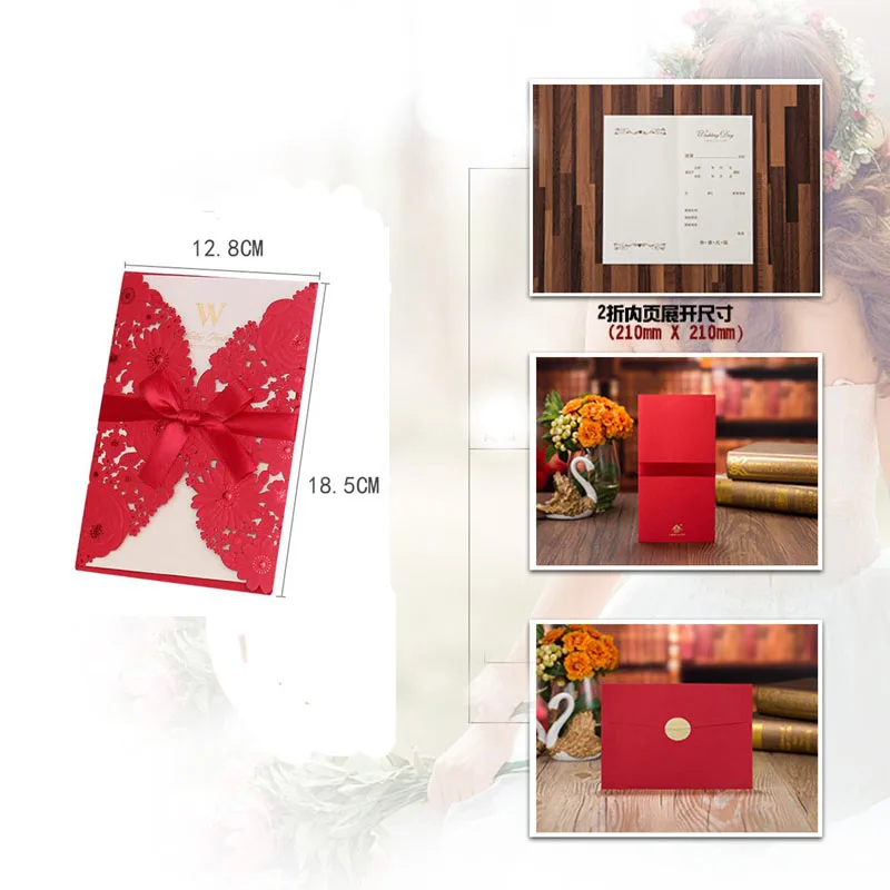 25 шт. свадебные приглашения с красным и белым лазером|Открытки приглашения| |