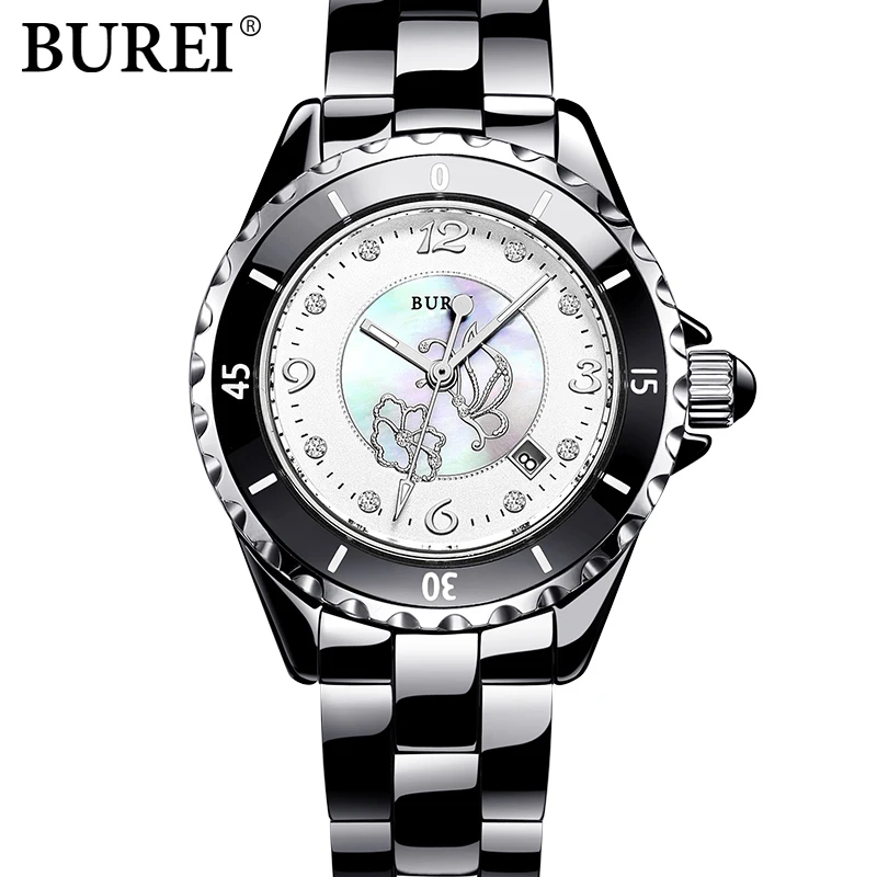 Женские часы BUREI Топ бренд Повседневная мода женские керамические бриллианты
