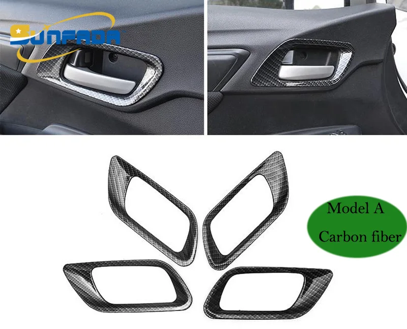 Sunfada 4 шт./компл. углерода Волокно/хром внутренняя дверные ручки Рамки отделкой