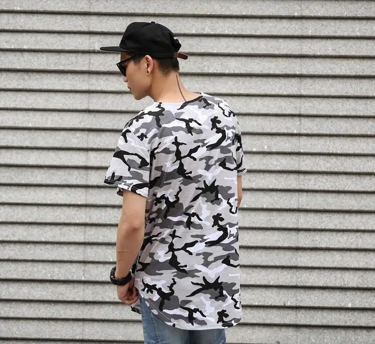 2017 Лето Расширенный Изогнутые Подол Майка Мужчины Городской Kpop Камуфляж