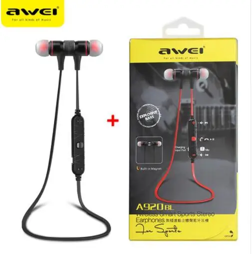AWEI A920BLCSR4.1 bluetooth-гарнитура беспроводные наушники спортивные с микрофоном CVC6.0 шумоподавление стерео звуковые наушники - Цвет: Black