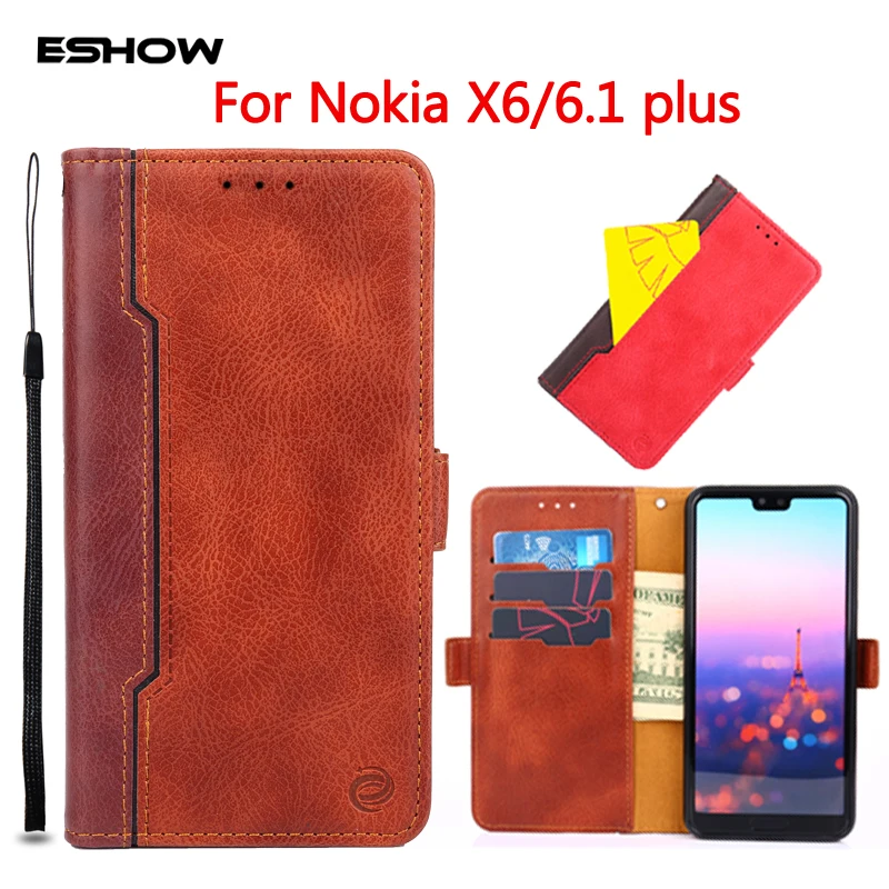 ESHOW чехол для Nokia X6 6 1 плюс Сращивание Контрастность Цвет кожаный бумажник анти