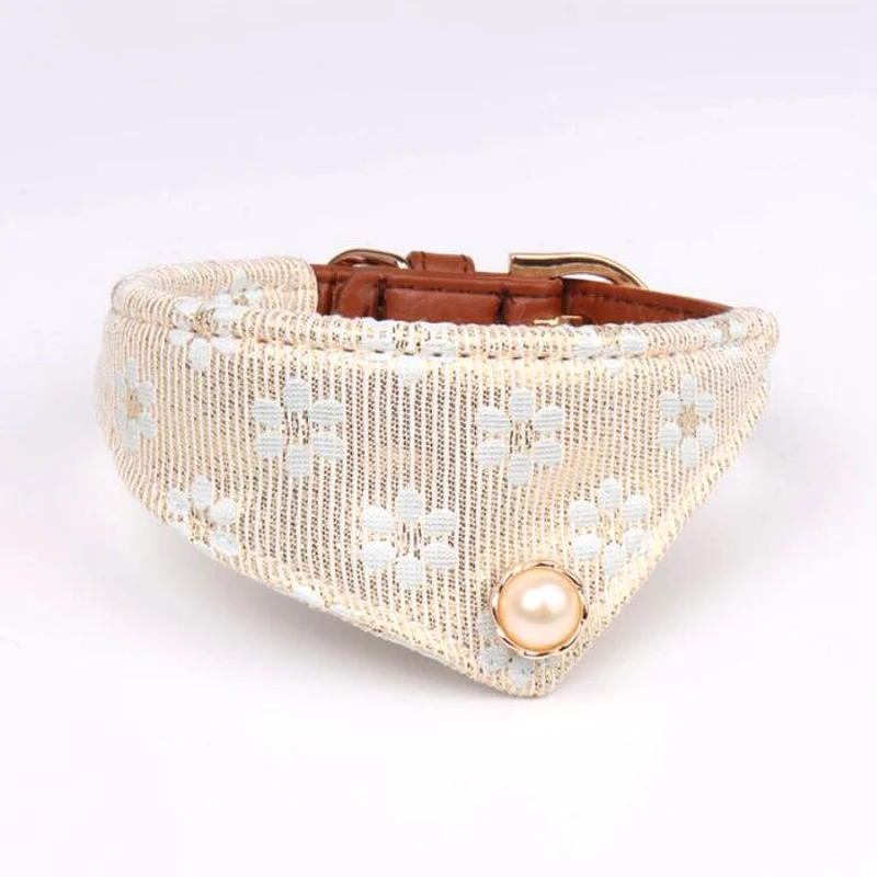 New Cute PU Leather Fabric Print Floral Pet Bandanna Bib Neckerchief Scarf Cat Collar Neck Strap Leash Rope For Dogs Cats | Дом и сад