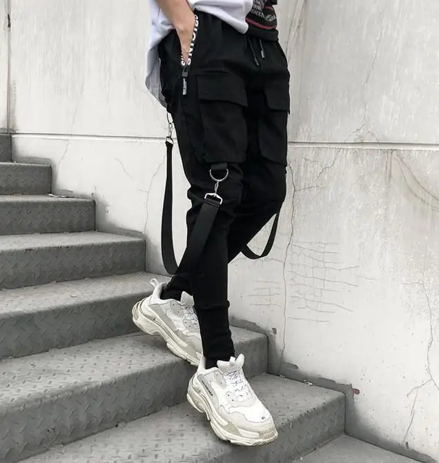 

Casual Hip Hop Street Punk Pants with Multi-Pocket Elastic Waist Design for Men M-2XL