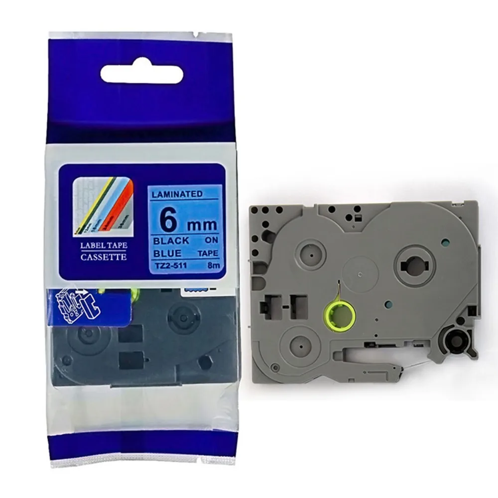 

TZ LAMINATED TZE-511 TZe511 tz511 tz-511 p touch 6mm BLACK ON BLUE LABEL TAPE TZe 511 TAPES Ptouch LABEL