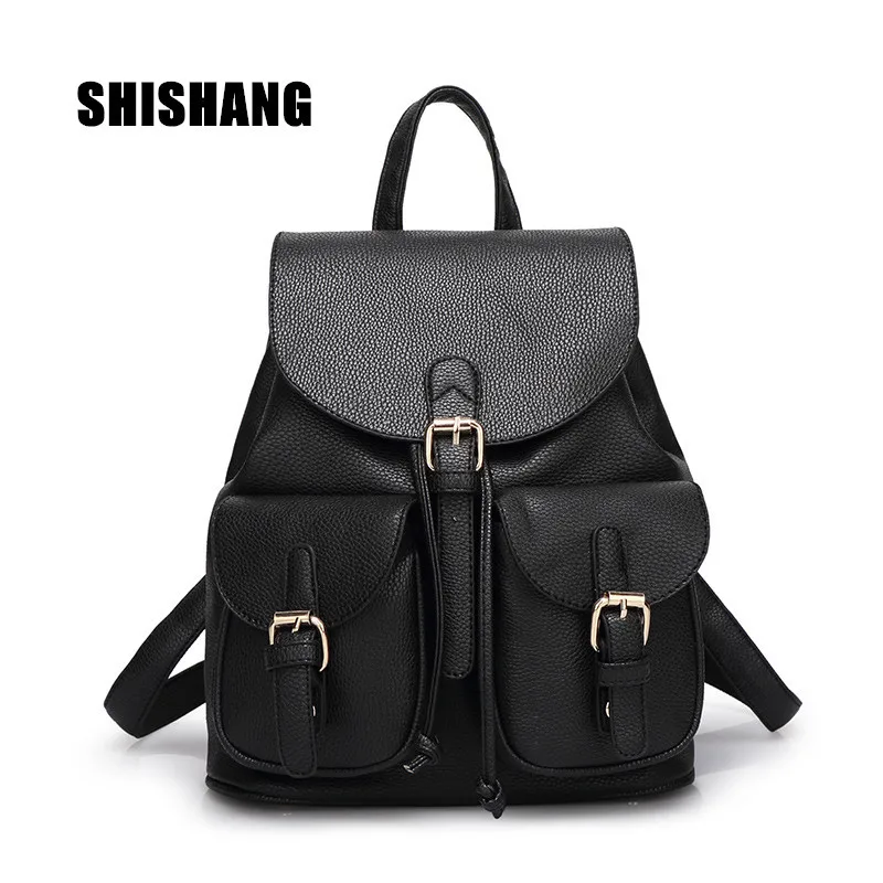 SHISHANG women backpack Senior PU Korean fashion solid color soft surface schoolbag shoulder bag mochila 5 colors | Багаж и сумки