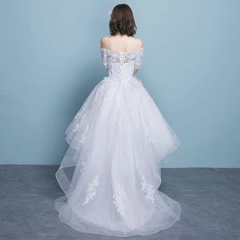 Трапециевидные милые свадебные платья из органзы с аппликацией короткие спереди