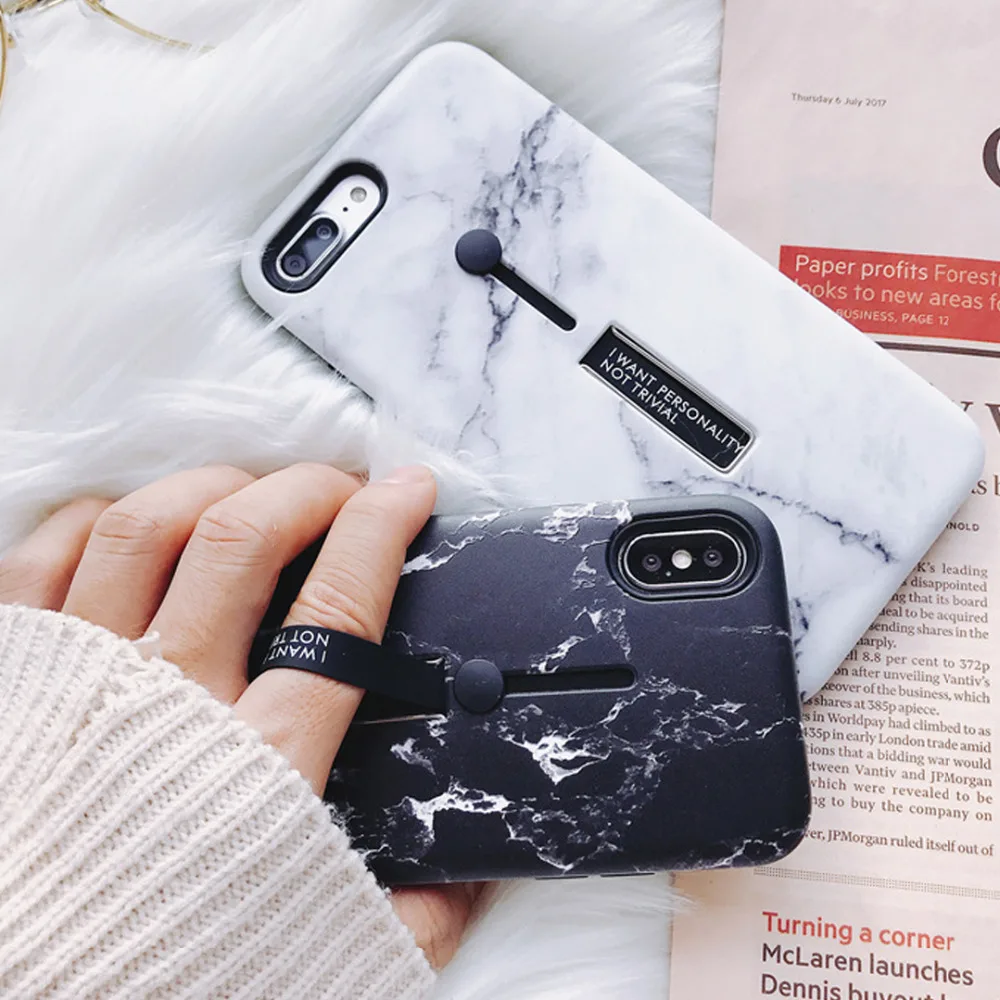 AXBETY For iphone 7 6s 6 XS MAX/XR/8 Plus Fashion Marble silicon Ring Phone Cases 8 Case Hide Stand Holder Cover 6S |