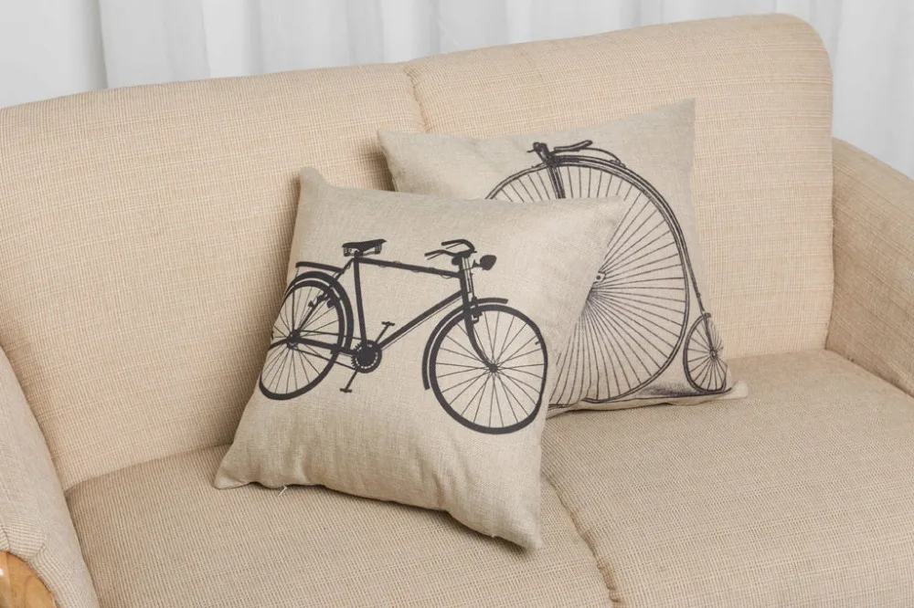 Houspace New Cotton Linen Vintage Bicycle Pattern For Home Sofa Car Decorative Pillow Decor Cushion Cover | Дом и сад