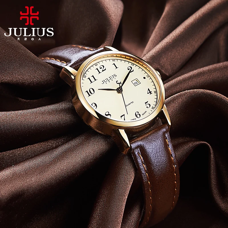 Top Julius Women's Watch Japan Quartz Hours Auto Date Fine Fashion Woman Clock Real Leather Strap Girl's Retro Birthday Gift Box |