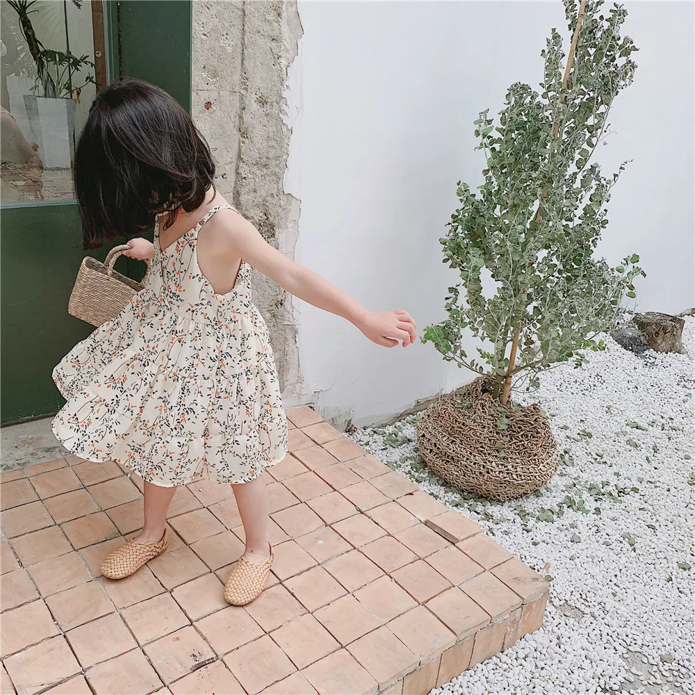 2019 Summer New Arrival korean style cotton flowers pattern all-match princess suspender dress for cute sweet baby girls | Детская