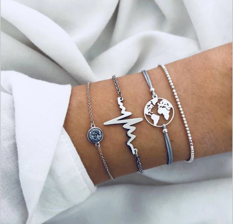 silver HOCOLE 21 стиль богемные браслеты для женщин Кристалл бисера луна сердце многослойный браслет с шармами женские модные вечерние ювелирные изделия - Окраска металла: silver