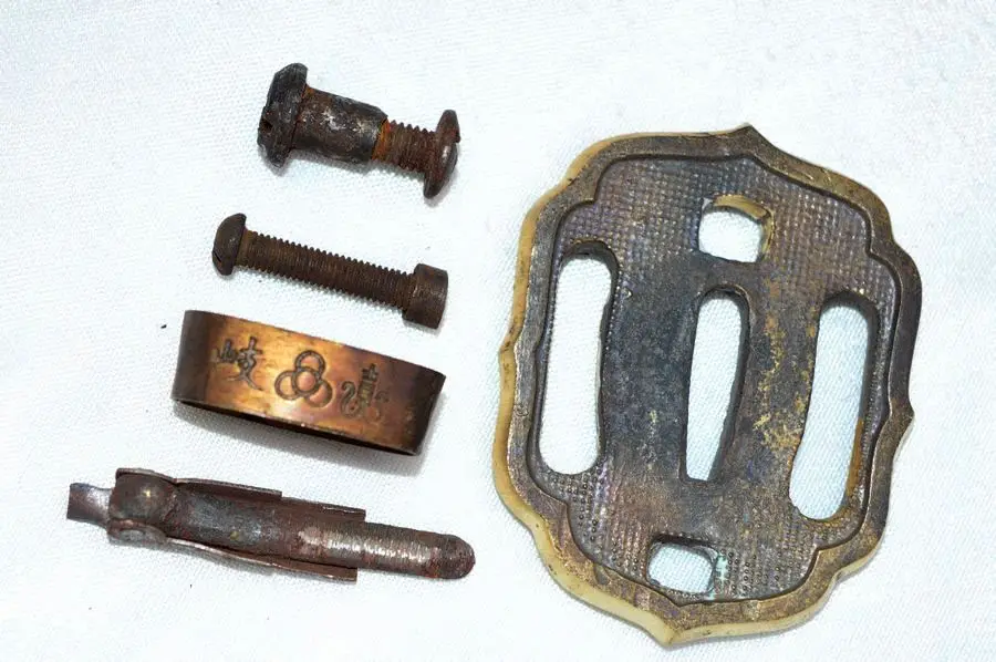 Винтажный медный латунный фитинг Guard Tsuba Fuchi Kashira Menuki для японской армии NCO Меч Набор для катаны