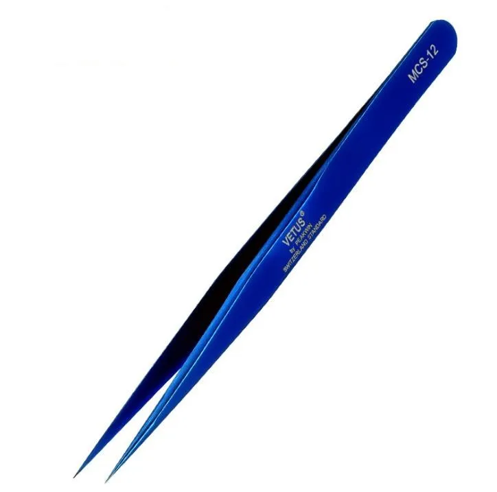 MCS-12 Blue VETUS MCS серия пинцет для бровей накладные ресницы Инструменты для наращивания вспомогательный ремонт Сверхтонкий Высокоточный антикислотный пинцет - Цвет: MCS-12 Blue
