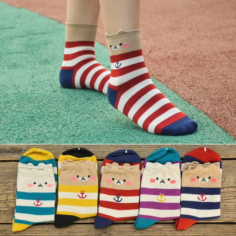 Милые мишки полосатые женские носки для девочек хлопковые с рисунком