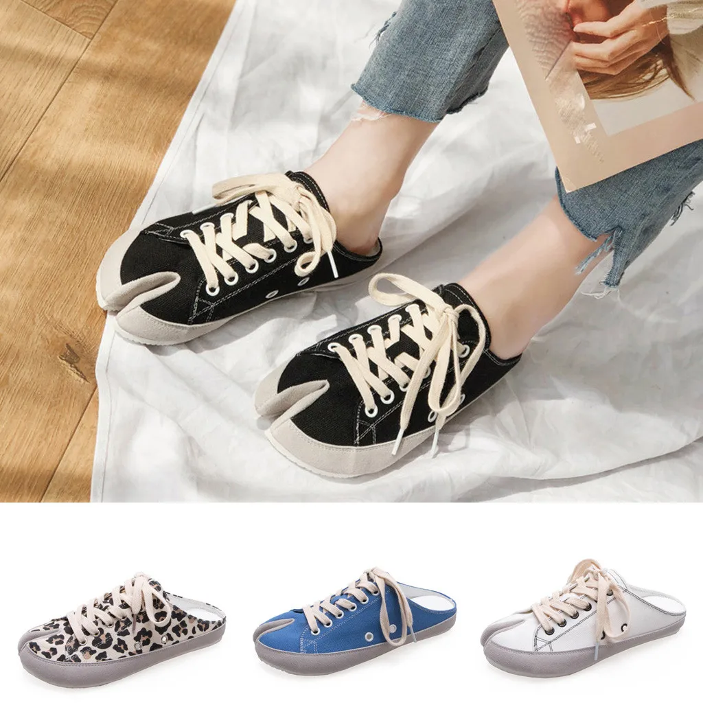 Женская парусиновая обувь на шнурках с раздельным мысом оранжевого цвета для