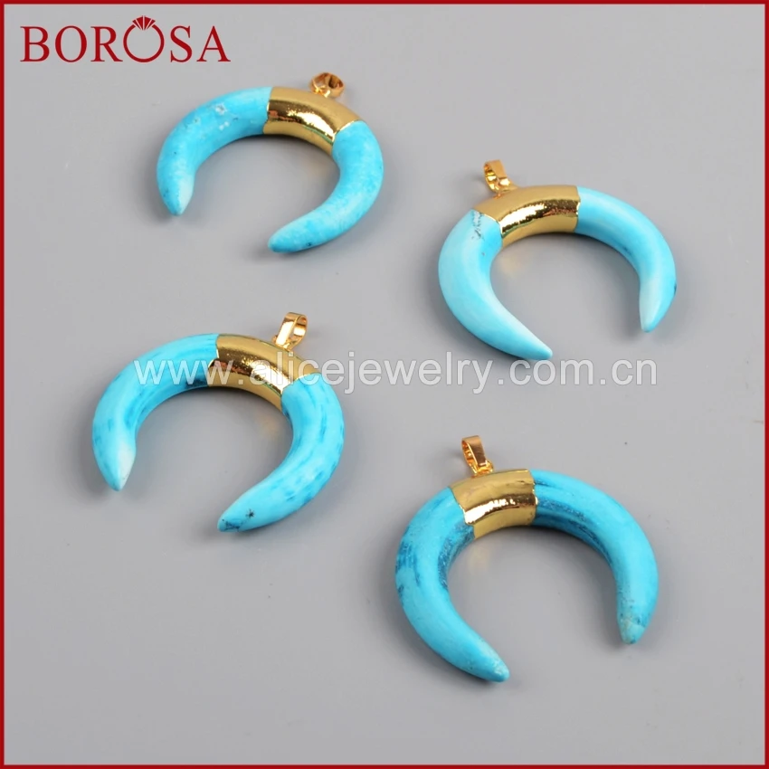 BOROSA золотистые друзы синий цвет Howlite камень полумесяц рожок Модный кулон бусы для