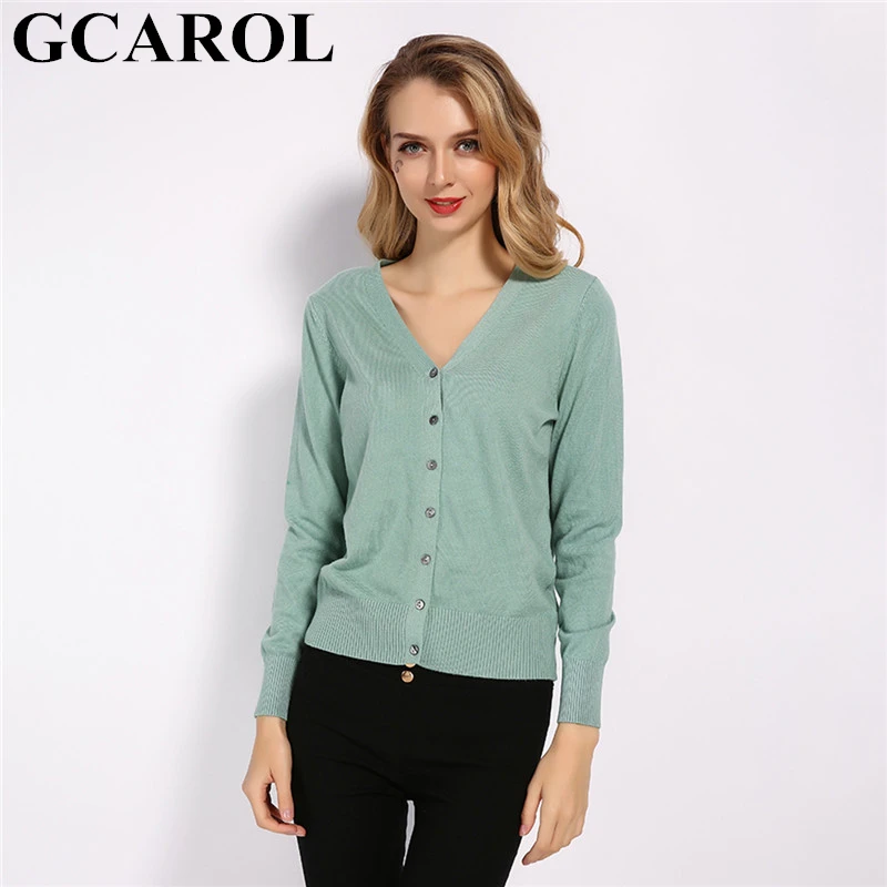 GCAROL New V Neck Women Candy 30% Wool Cardigan Fall Winter Minimalist OL Short Knit Jacket Elegant Stretch Knitwear S-2XL |