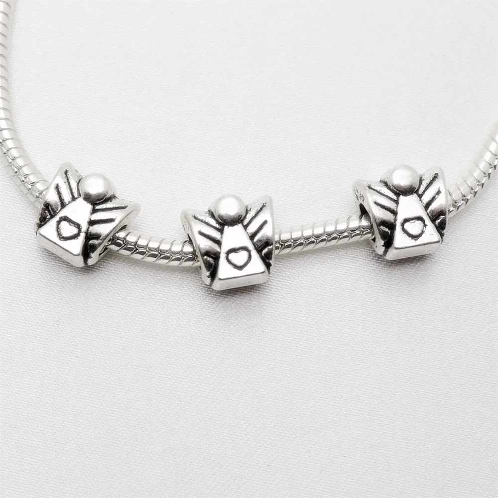 Винтажные серебряные бусины в форме ангела подходят для Pandora Charms DIY европейские