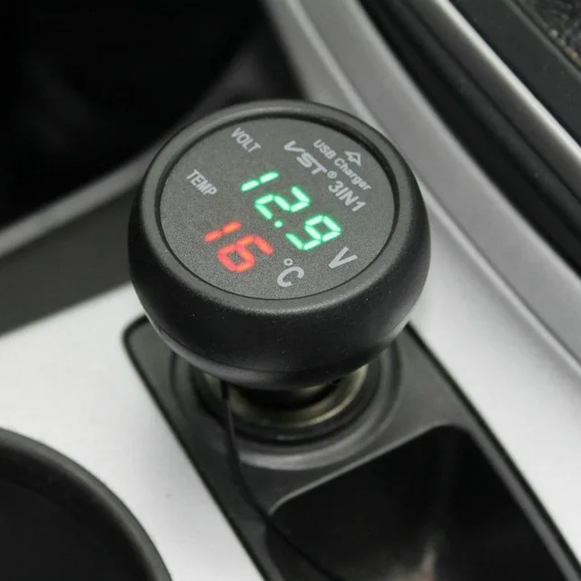 Green red light VST автомобиль 3 в 1 многофункциональное автомобильное USB зарядное устройство термометр Вольтметр цифровой измеритель монитор 2.1A USB зарядное устройство для мобильного телефона - Название цвета: Green red light