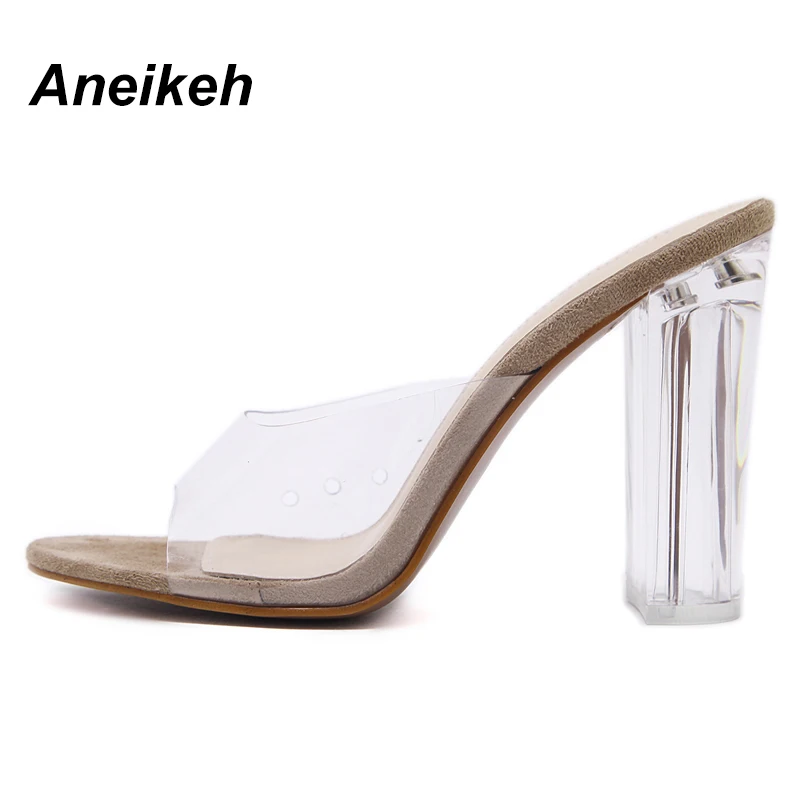 Aneikeh/; прозрачные босоножки из пвх; Леопард с кристаллами; открытый носок; Высокий каблук; женские босоножки на прозрачном каблуке; шлепанцы; туфли-лодочки; размеры 41, 42