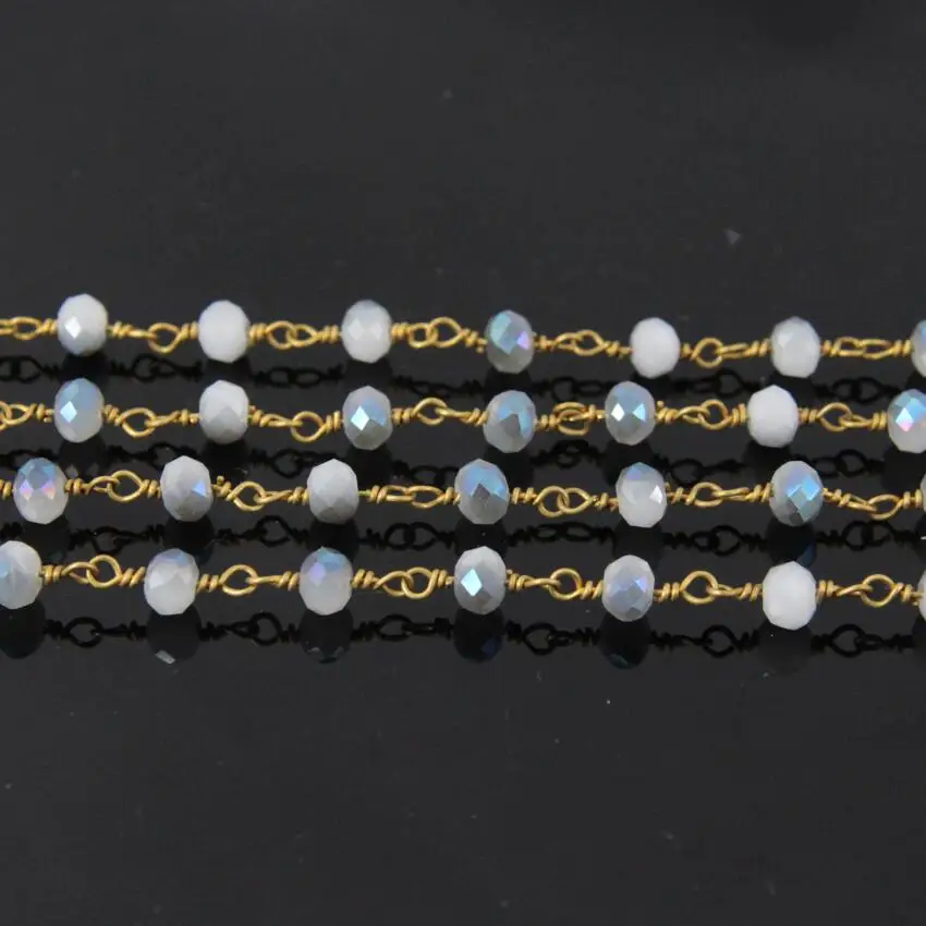 5 метров титановые синие граненые белые стеклянные бусины Рондель цепи латунная