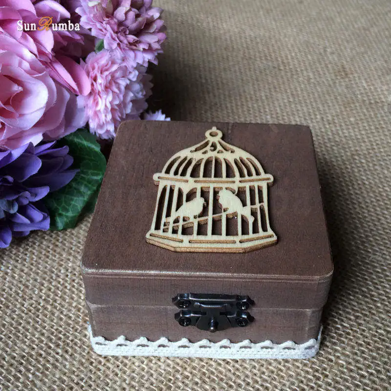 

1pcs Rustic Wooden Ring Box Wedding Decoration Vintage Mariage Decor Wood Rings Boxes Wedding Party Decorations (without rings)