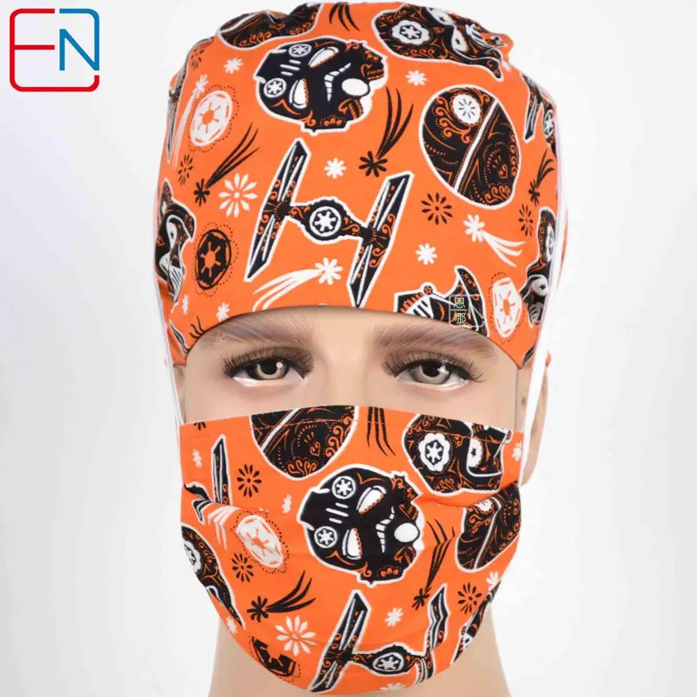 Cap and mask Новые Хирургические колпачки, медицинские новые Хирургические колпачки, маска для мужчин и женщин со свитером, хлопок, медицинские колпачки с принтом унисекс - Цвет: Cap and mask
