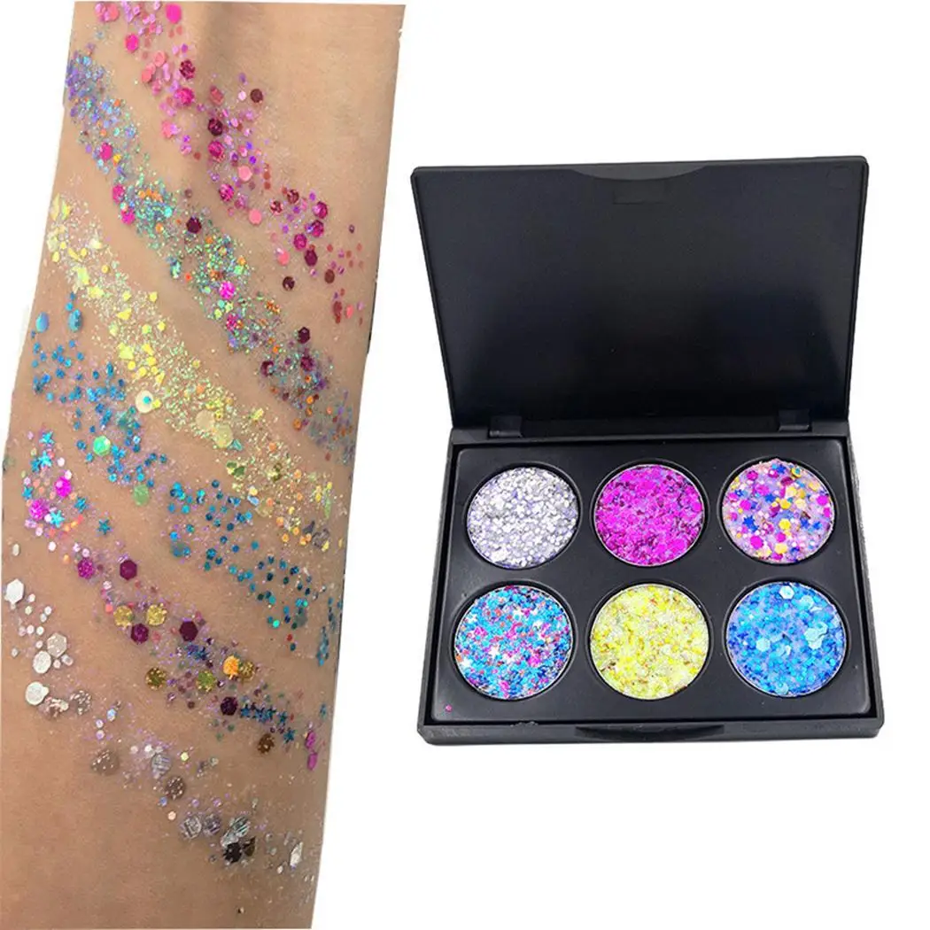 6 цветов блестящие тени вечерние Макияж Яркий глиттер повседневный для свиданий