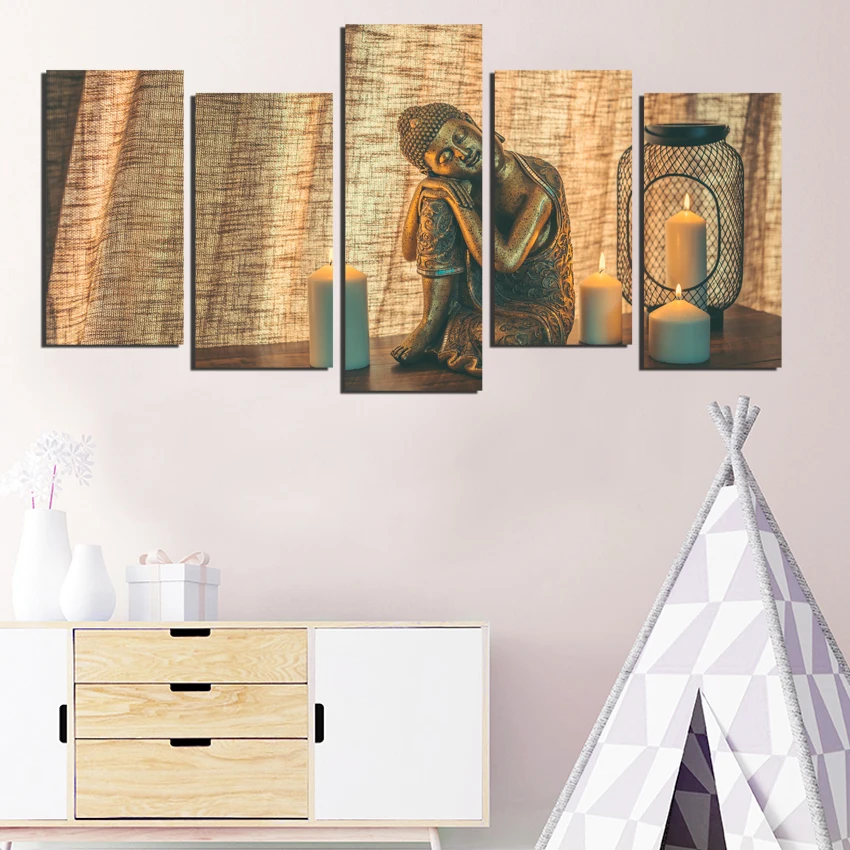 5PC Canvas Painting Poster Meditating Buddha Statue Art Zen Living Room Print Wall Pictures Decorative Home Decor No Frame FA640 | Дом и сад