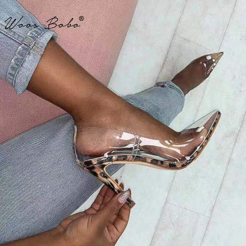 Женские туфли лодочки с леопардовым принтом WOOS BOBO прозрачные вечерние из ПВХ на