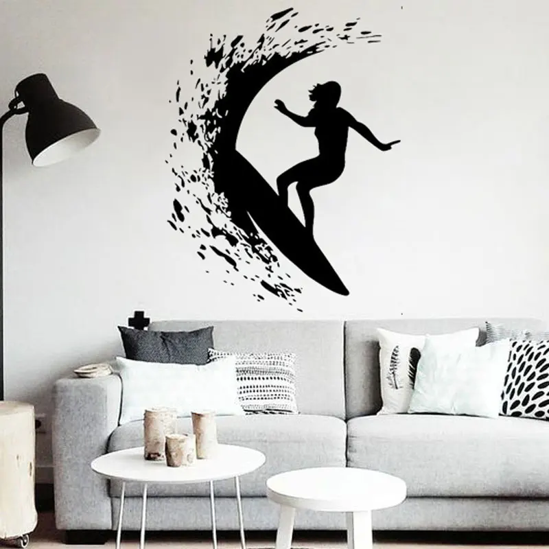 Surfer Girl Surfing Surf Wall Decal Art Decor Sticker Sign Vinyl decal | Дом и сад
